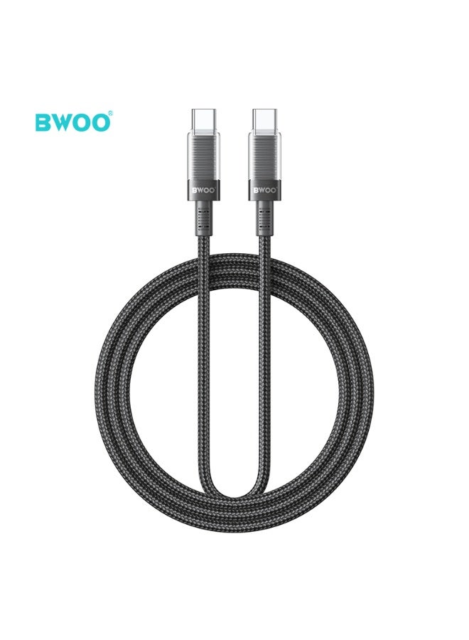 بوو كابل USB من نوع C إلى C مضفر بالنايلون 1 متر 60 واط شحن سريع ونقل بيانات - أسود - Image 1