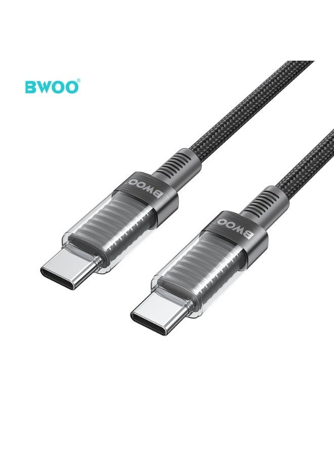 بوو كابل USB من نوع C إلى C مضفر بالنايلون 1 متر 60 واط شحن سريع ونقل بيانات - أسود - Image 2