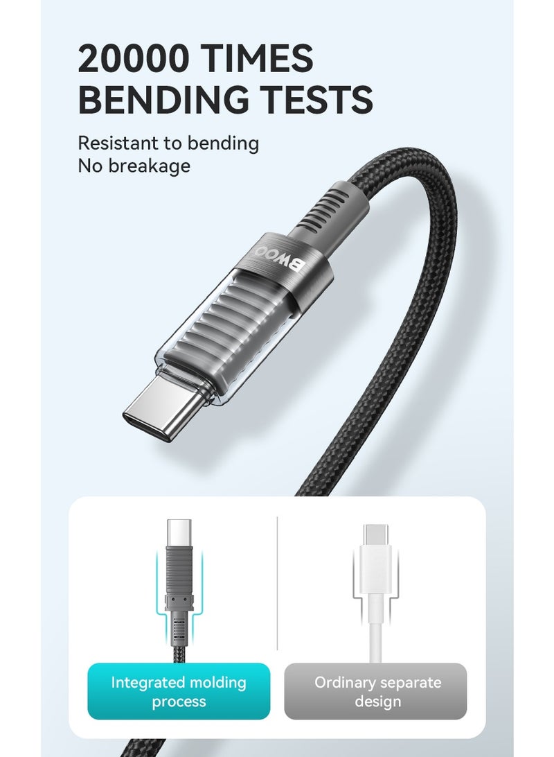 بوو كابل USB من نوع C إلى C مضفر بالنايلون 1 متر 60 واط شحن سريع ونقل بيانات - أسود - Image 4