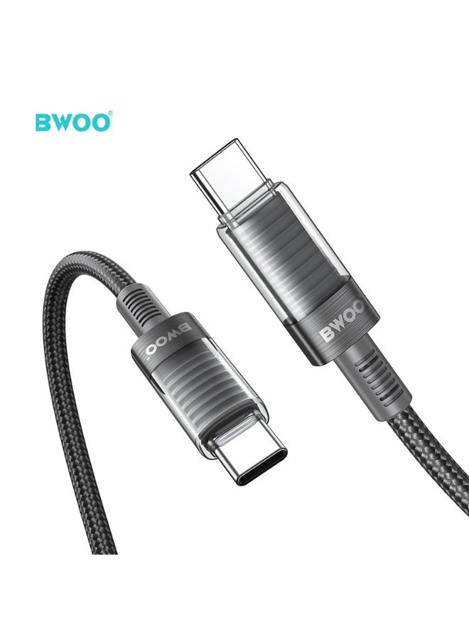 بوو كابل USB من نوع C إلى C مضفر بالنايلون 1 متر 60 واط شحن سريع ونقل بيانات - أسود - Image 3