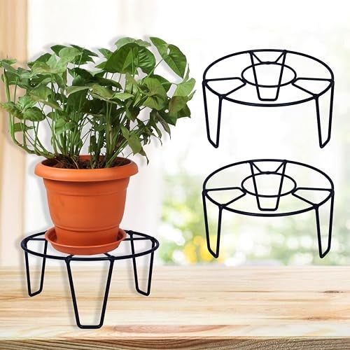 D&V ENGINEERING - Creative in innovation D&V Engineering Metal Plant Stands for Outdoor Balcony & Indoor Use | Heavy-Duty Flower Pot Stands for Living Room & Garden | Holds Up to 50kg, 8.5” Diameter | Pack of 2, Black - Image 1