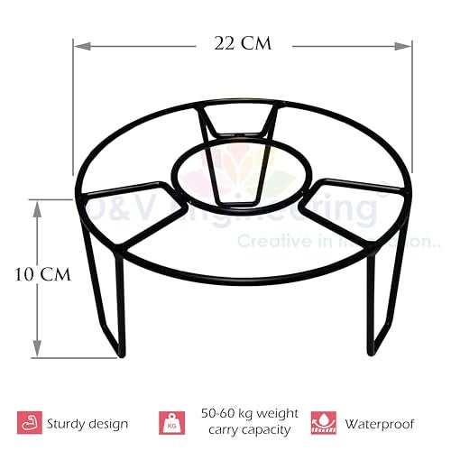 D&V ENGINEERING - Creative in innovation D&V Engineering Metal Plant Stands for Outdoor Balcony & Indoor Use | Heavy-Duty Flower Pot Stands for Living Room & Garden | Holds Up to 50kg, 8.5” Diameter | Pack of 2, Black - Image 2