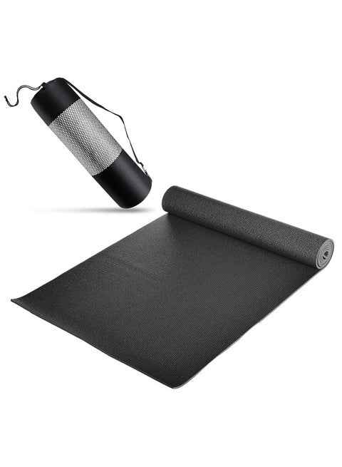 PVC Yoga Exercise Mat With Carrying Bag 4/6/8MM Thick x173cm Lx61cm W, Black