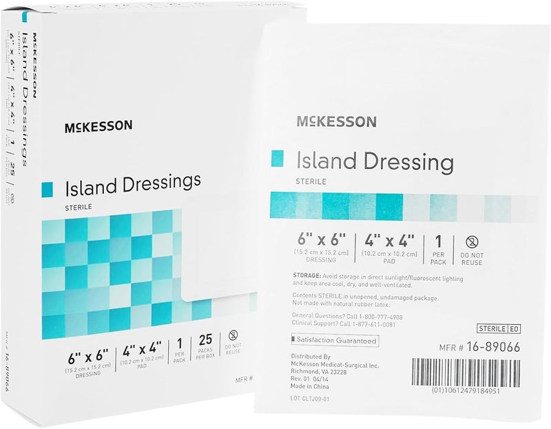 McKesson Island Dressings, Sterile, Dimension 6 in x 6 in, Pad 4 in x 4 in, 25 Count, 1 Pack