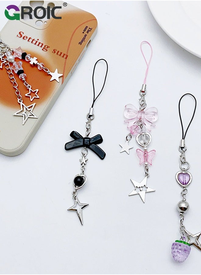 GROIC 4 PCS Cute Phone Charms, Y2K Cell Phone Charms Strap, Pink Strawberry Butterfly Star Phone Charm Accessories for Phone Bag Keychain Airpods Camera Pendants Decor  - Image 2