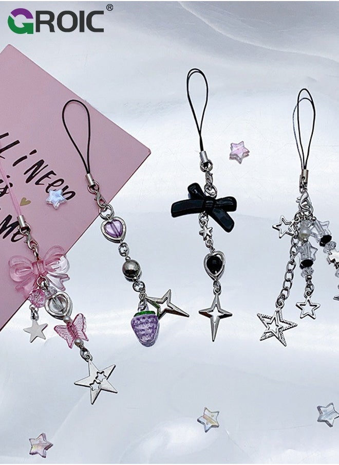 GROIC 4 PCS Cute Phone Charms, Y2K Cell Phone Charms Strap, Pink Strawberry Butterfly Star Phone Charm Accessories for Phone Bag Keychain Airpods Camera Pendants Decor  - Image 4