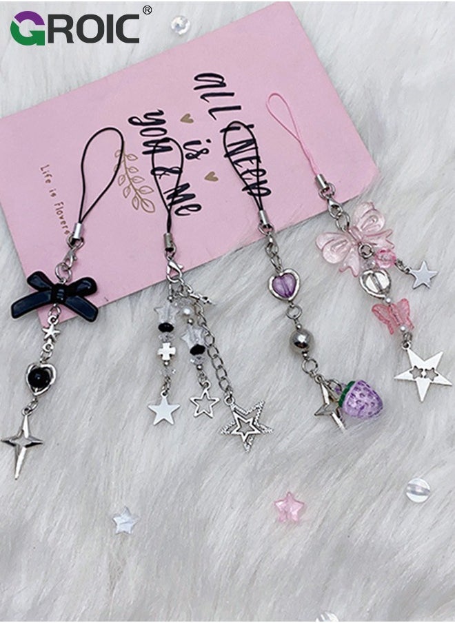 GROIC 4 PCS Cute Phone Charms, Y2K Cell Phone Charms Strap, Pink Strawberry Butterfly Star Phone Charm Accessories for Phone Bag Keychain Airpods Camera Pendants Decor  - Image 3