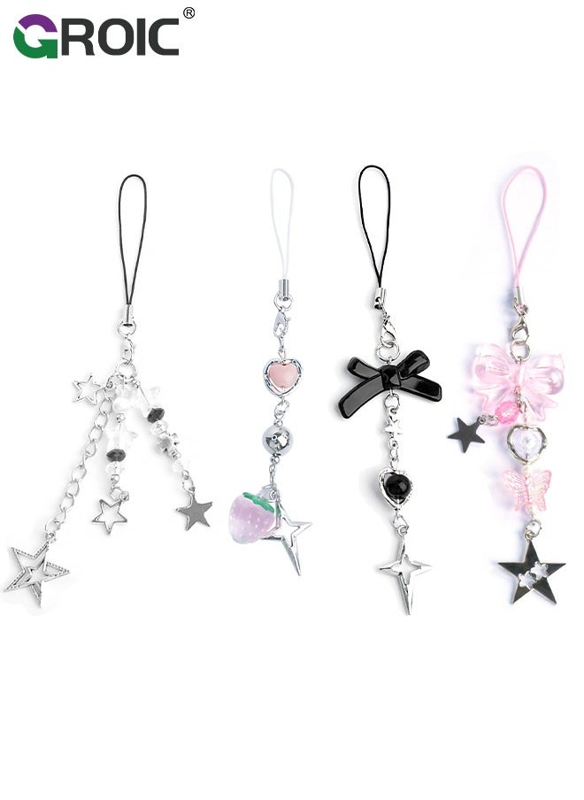 GROIC 4 PCS Cute Phone Charms, Y2K Cell Phone Charms Strap, Pink Strawberry Butterfly Star Phone Charm Accessories for Phone Bag Keychain Airpods Camera Pendants Decor  - Image 1