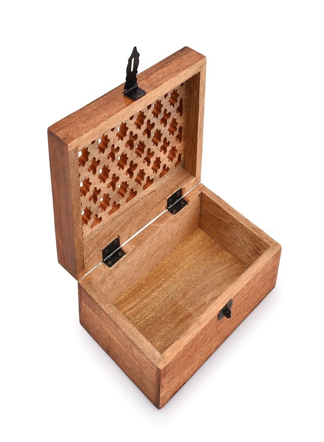 NIRMAN Mango Wood Decorative Wooden Box with Hinged Lid Wooden Storage Box, Decorative Bo xes With Lids (8" x 5" x 3") - Image 4