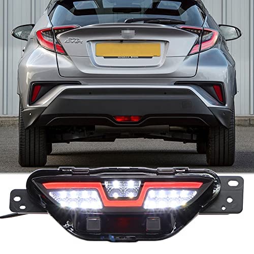 Dreamseek Rear LED Fog Brake Light for TOYOTA CHR CHR 2016 2017 2018 2019 2020 2021 Tail Bumper Reflector Reverse Stop Signal Lamp Replacement Smoke Lens