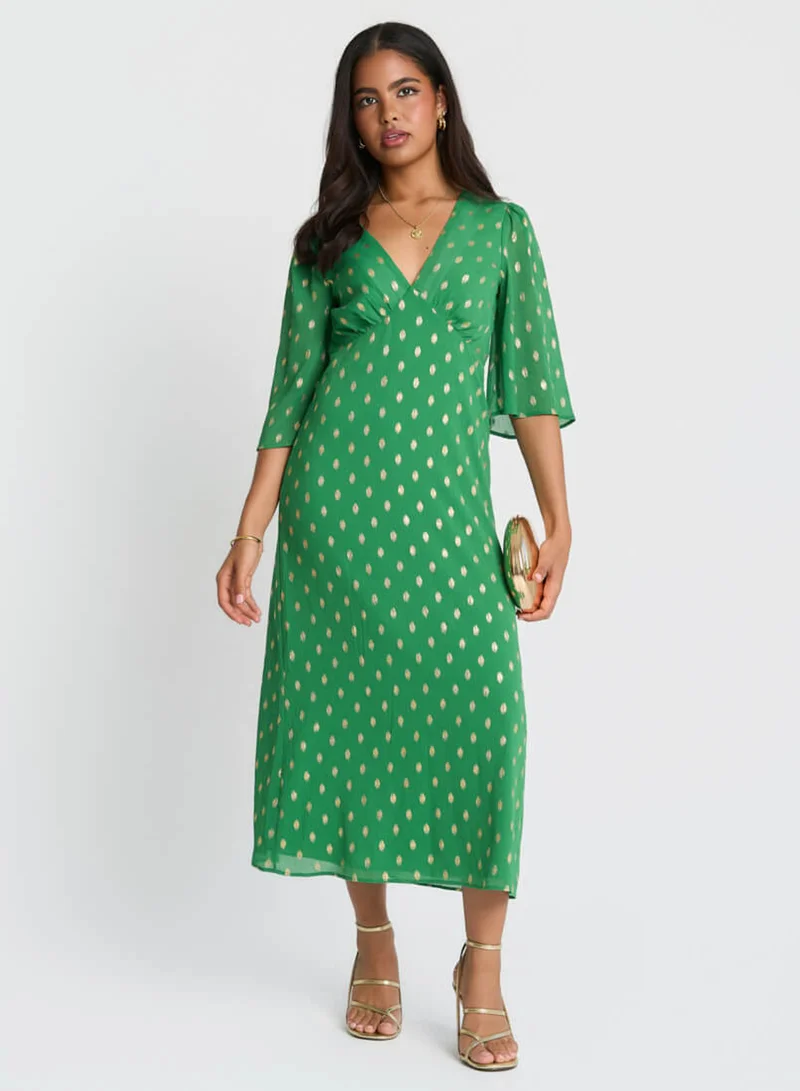 نيدز نو ليبل Green Foil Chiffon Midi Dress