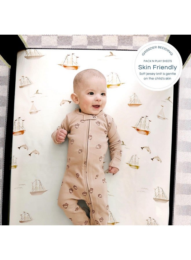 GRSSDER Stretchy Ultra Soft Jersey Knit Fitted Pack and Play Sheets Set 3 Pack, Portable/Mini Crib Sheets for Boys and Girls, Universal Fit for Pack N Plays Safe and Snug, Stylish Pattern of Duck Happy Party - Image 4