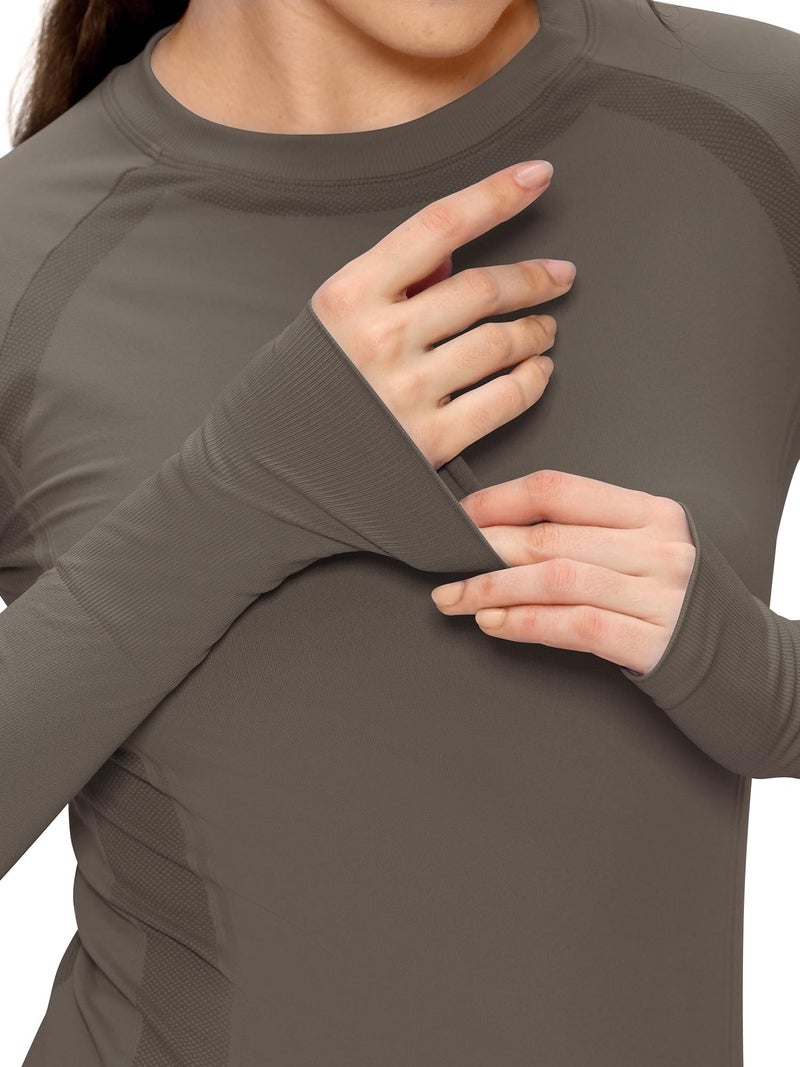 COZYFIT Long Sleeve Workout Tops for Women, Compression Shirt, Sports Running Shirt Breathable Athletic Top Slim Fit, Coffee Grey, M - Image 4