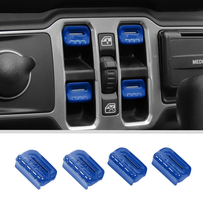 JWWY Window Switch Button Power Window Control Knob Window Control Protection Cover Trim Compatible with 20182024Jeep Wrangler JL JLU Gladiator JT Interior Accessories ABS 4pcs Blue
