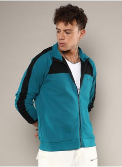 Campus Sutra Men's Teal Blue Zip-Front Jacket With Contrast Detail  - Image 3