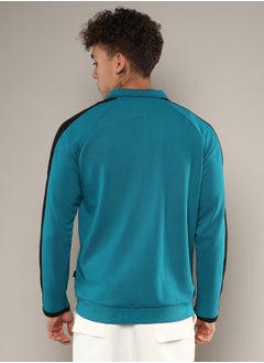 Campus Sutra Men's Teal Blue Zip-Front Jacket With Contrast Detail  - Image 5