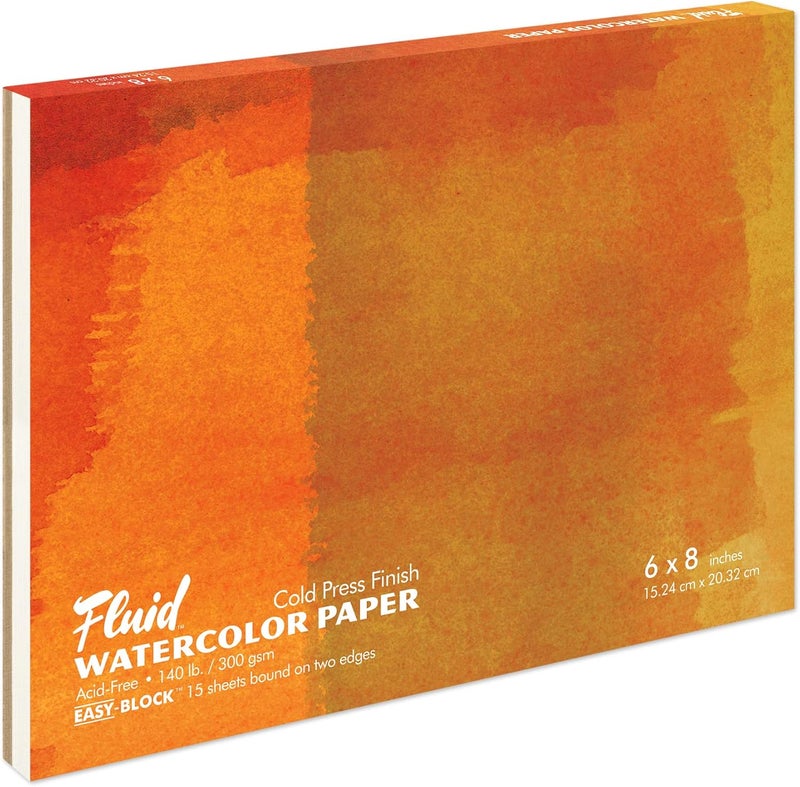 Speedball Fluid Artist 140LB Watercolor Paper Block, Cold Press, 6x8, 15 Sheets - Image 1
