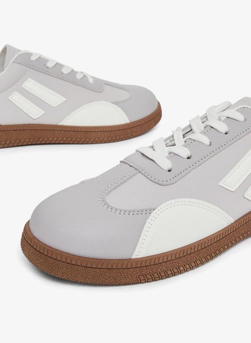 Take Two Grey Color Block Lace-Up Sneakers - Image 3