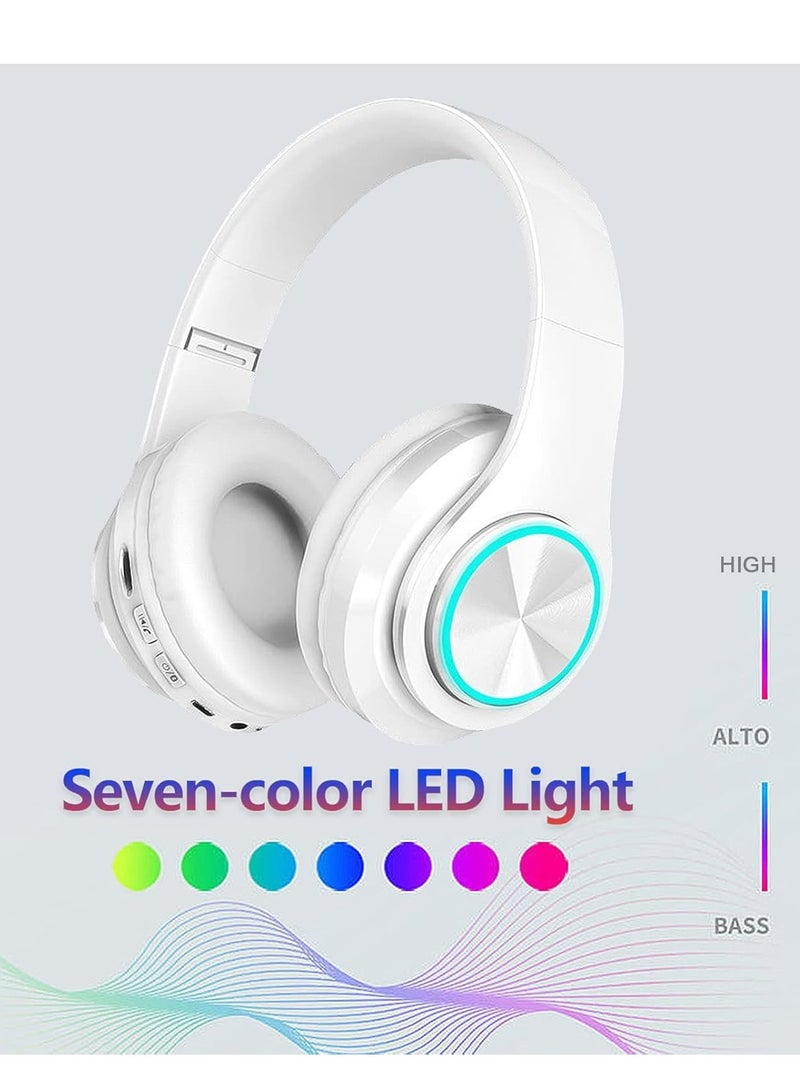 Gaming Bluetooth 5.0 Wireless Headphones Over Ear Cat Led Light Foldable Music Headset with Aux 3.5mm Microphone (Built-in) for Adult & Kids PC TV Game Music Pad Laptop Cellphone White - Image 2