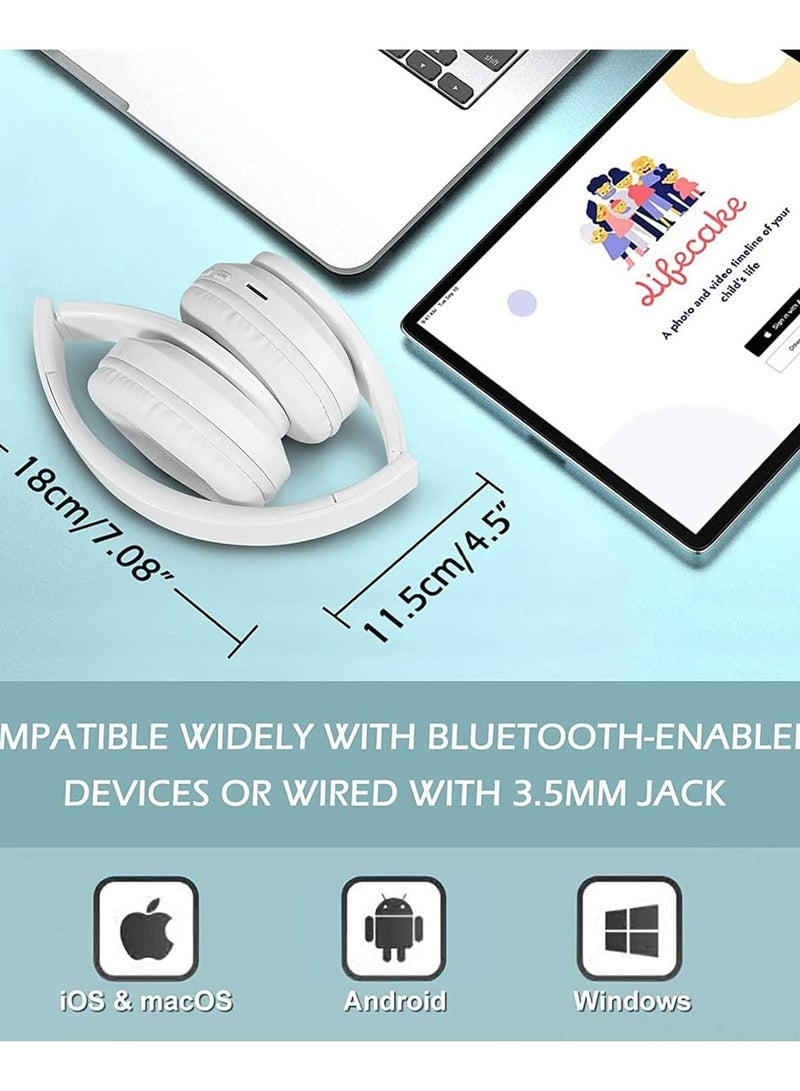Gaming Bluetooth 5.0 Wireless Headphones Over Ear Cat Led Light Foldable Music Headset with Aux 3.5mm Microphone (Built-in) for Adult & Kids PC TV Game Music Pad Laptop Cellphone White - Image 5