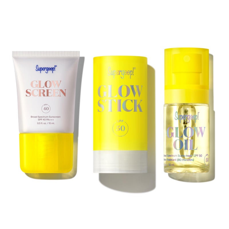 Supergoop! Glow Kit - Includes Glowscreen SPF 40 (0.5 oz), Full-Size Glow Stick SPF 50 (0.7 oz), and Glow Oil SPF 50 (1.0 fl oz) - Image 1