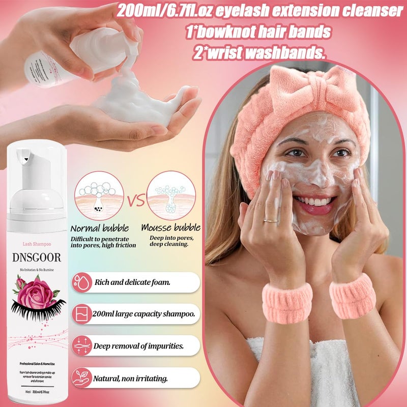 DNSGOOR DIY Lash Extension Kit with 280 PCS 9-16mm 40D Lashes Clusters 200ml/6.7fl.oz Lash Cleanser Eyelash Shampoo Mini USB Portable Lash Fan Bond and Seal Remover Eyeliner Eyelid Cleaning Brush - Image 2