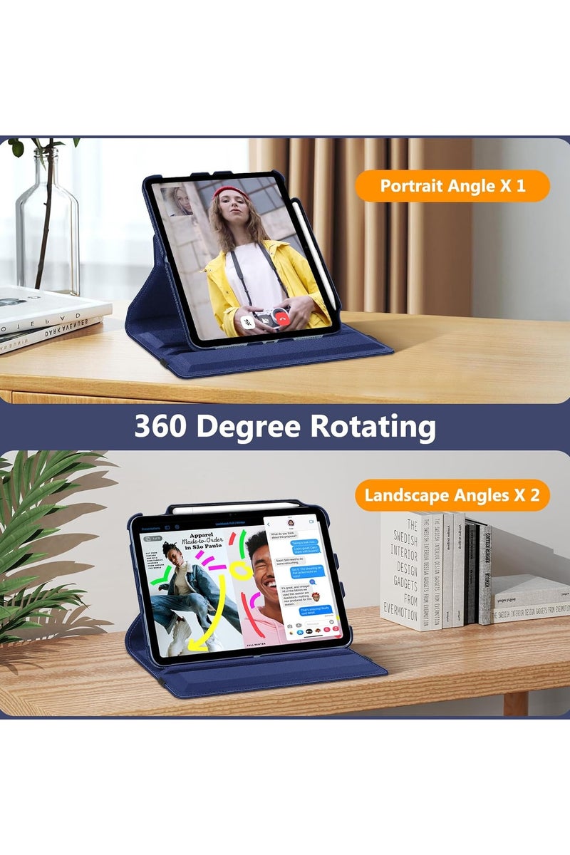 DUSALA 360° Rotating Case for iPad (A16) 11th Generation (2025) iPad 10th Generation 10.9 Inch (2022) [Built-in Pencil Holder] 360 Degree Rotating Protective Stand Cover- Blue - Image 2