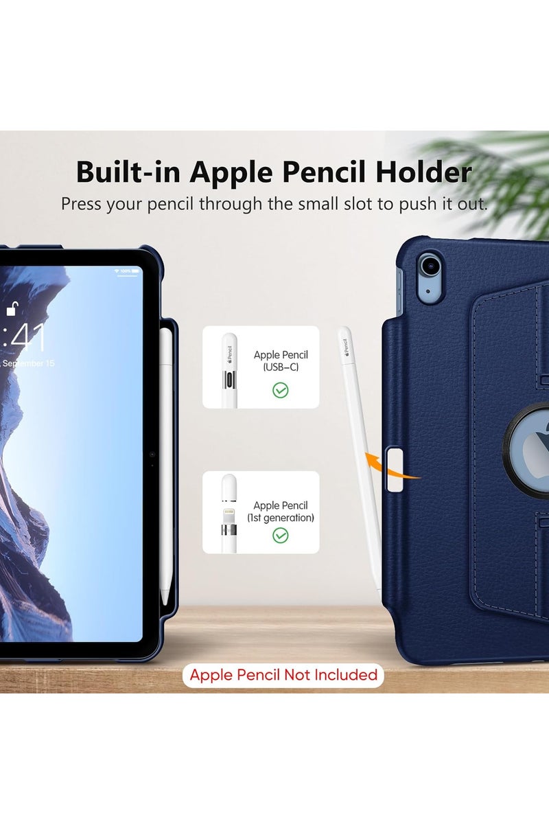 DUSALA 360° Rotating Case for iPad (A16) 11th Generation (2025) iPad 10th Generation 10.9 Inch (2022) [Built-in Pencil Holder] 360 Degree Rotating Protective Stand Cover- Blue - Image 4