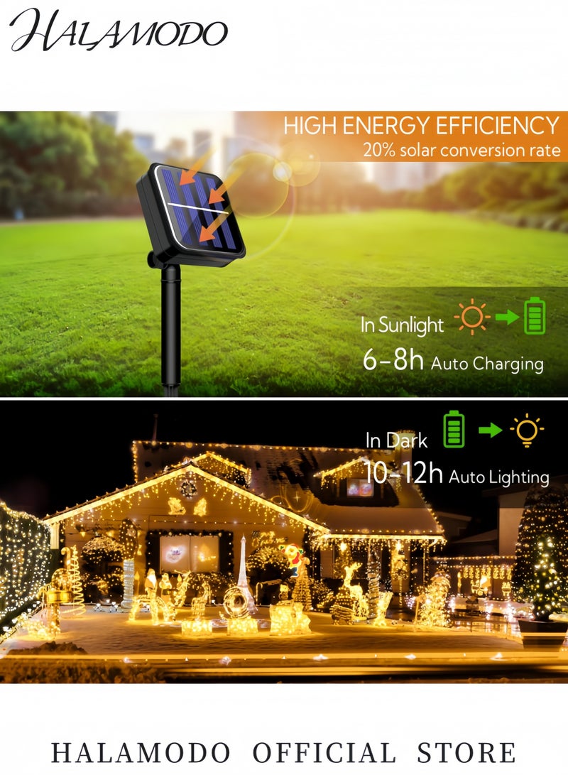 هالامودو أضواء خيطية شمسية للأشجار 2 طقم من أضواء الخيط الشمسية مع 200 LED وأضواء متلألئة مع 8 أوضاع أضواء شمسية مقاومة للماء للحدائق والفناء الخارجي لزينة الحفلات والزفاف - Image 2