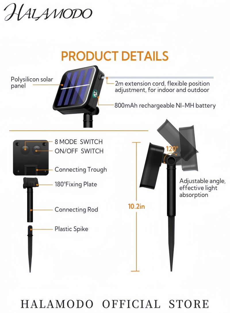 هالامودو أضواء خيطية شمسية للأشجار 2 طقم من أضواء الخيط الشمسية مع 200 LED وأضواء متلألئة مع 8 أوضاع أضواء شمسية مقاومة للماء للحدائق والفناء الخارجي لزينة الحفلات والزفاف - Image 4