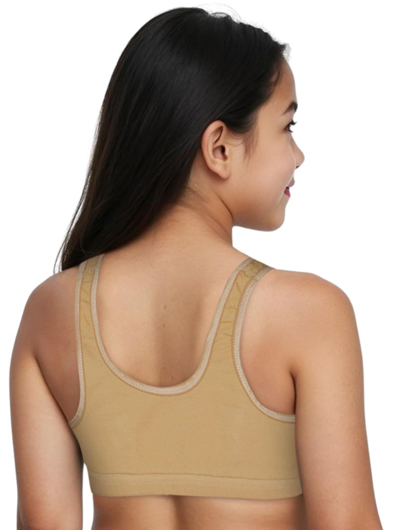 DChica Essentials Sports Bra for Girls, Cotton Non Padded Full Coverage Beginners Non-Wired T-Shirt Gym Workout Bra with Regular Broad Strap, Training Bra for Teenager Kids (2 Pcs) - Image 5