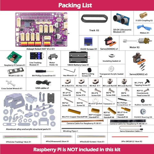 Adeept RaspTank Metal Smart Car Kit for Raspberry Pi 54B3B3BBoard Not Included Tank Tracked Robot with 4DOF Robotic Arm OpenCV Obstacle Avoidance Line Tracking with Digital Tutorials - Image 5
