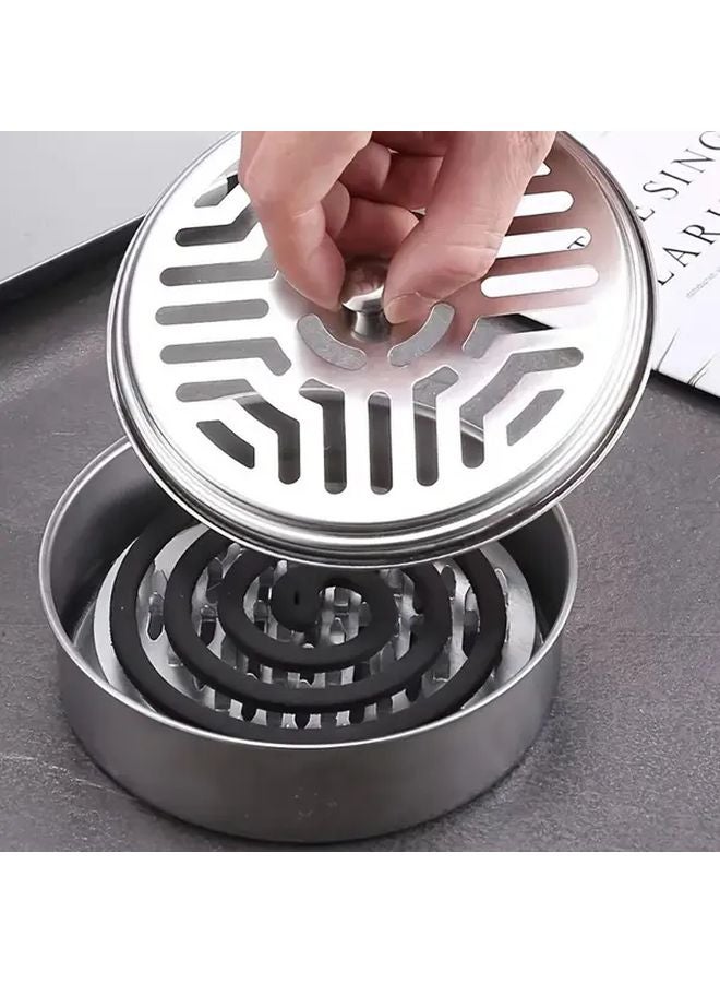 Stainless Steel Mosquito Coil Holder With Lid Fireproof Heat Resistant Incense Burner Tray For Home Outdoor - Image 3