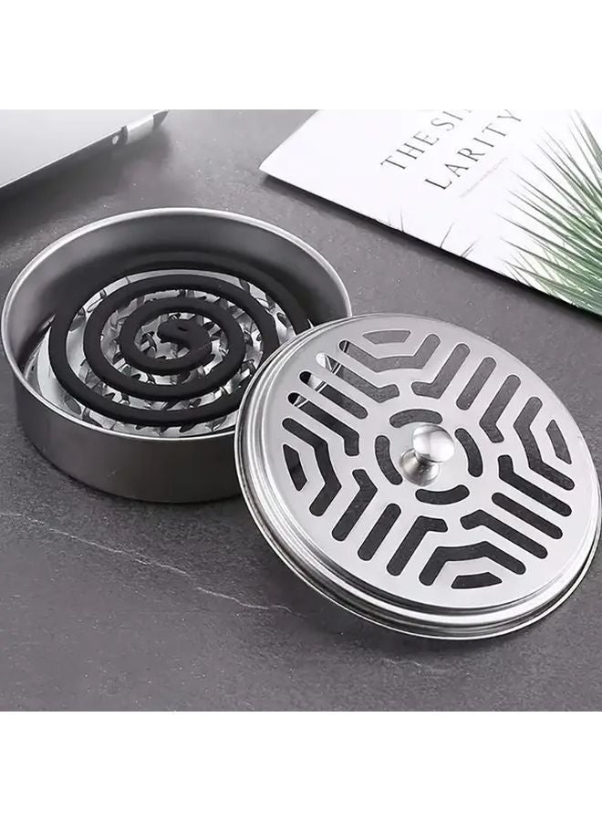 Stainless Steel Mosquito Coil Holder With Lid Fireproof Heat Resistant Incense Burner Tray For Home Outdoor - Image 2