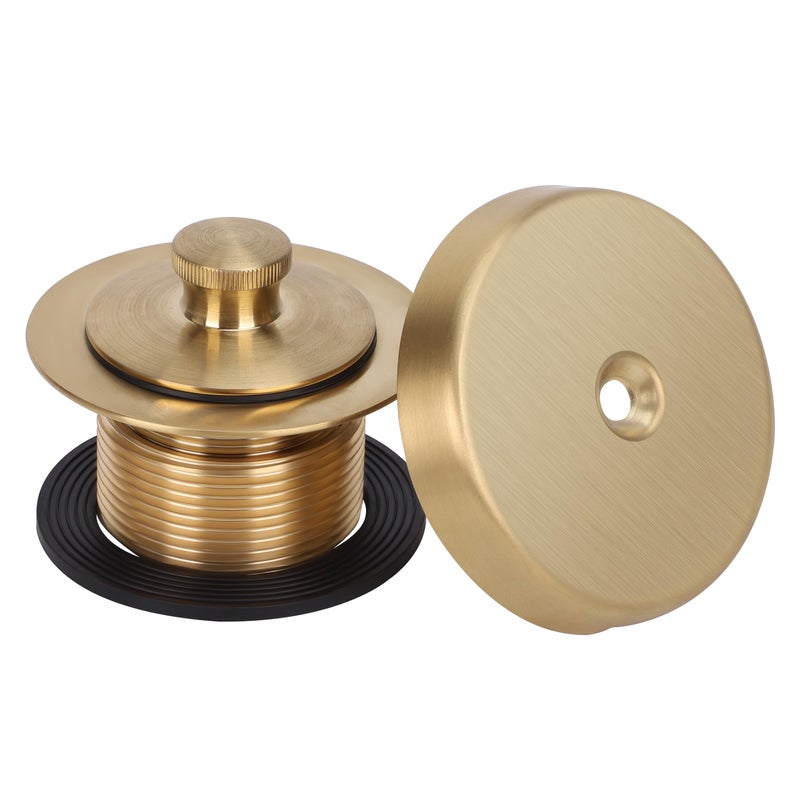 Primsoph Lift Turn Tub Drain Trim Kit With One Hole Overflow Faceplate Conversion Kit Assembly Universal Fine Coarse Thread Replacement Brushed Gold - Image 1