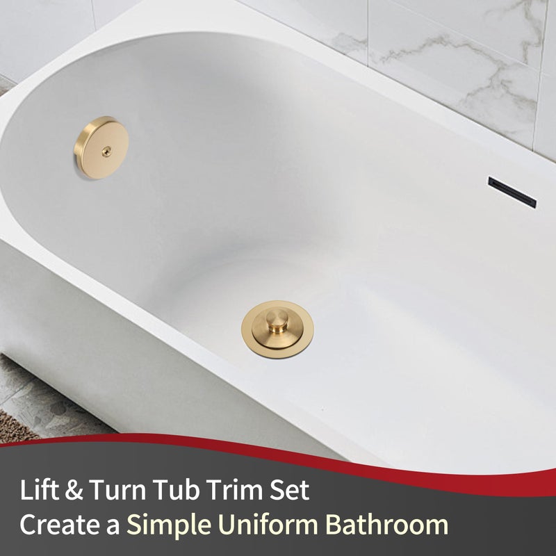 Primsoph Lift Turn Tub Drain Trim Kit With One Hole Overflow Faceplate Conversion Kit Assembly Universal Fine Coarse Thread Replacement Brushed Gold - Image 3