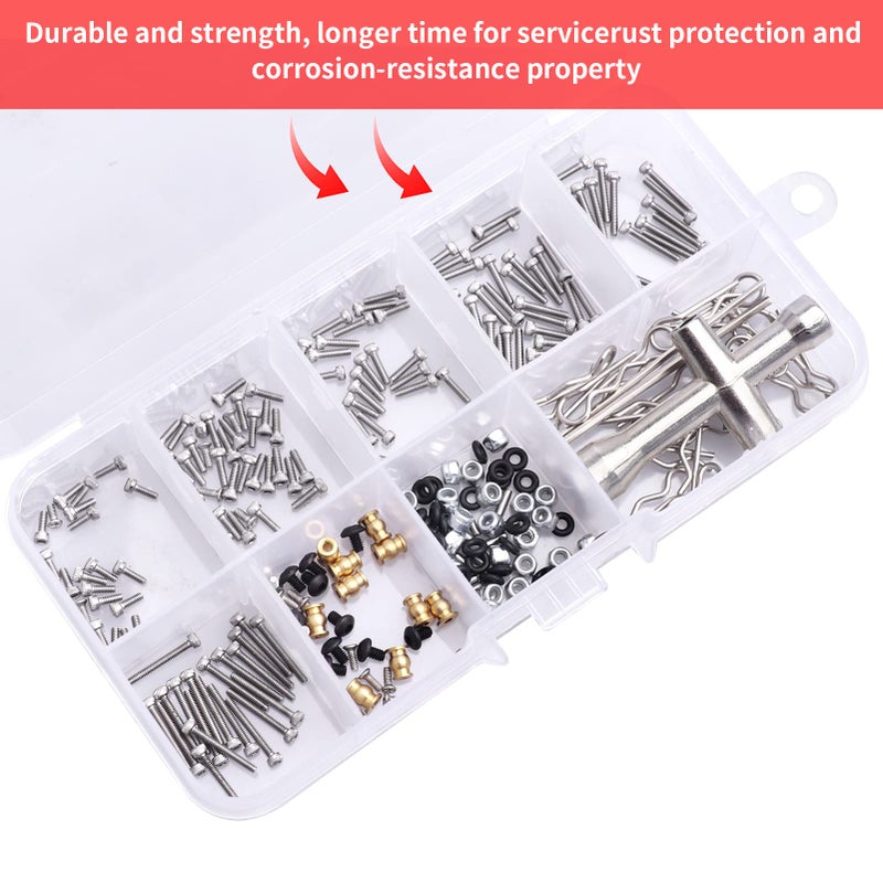 Hobbyfire RC SCRET KIT RC REPIST TOOL KIT M1.4 مسامير سداسية محور كرة قفل مقاطع قذيفة مقاطع قذيفة O-RINGS Cross Cross for SCX24 1/24 RC Crawler Accessories 273pcs - Image 4
