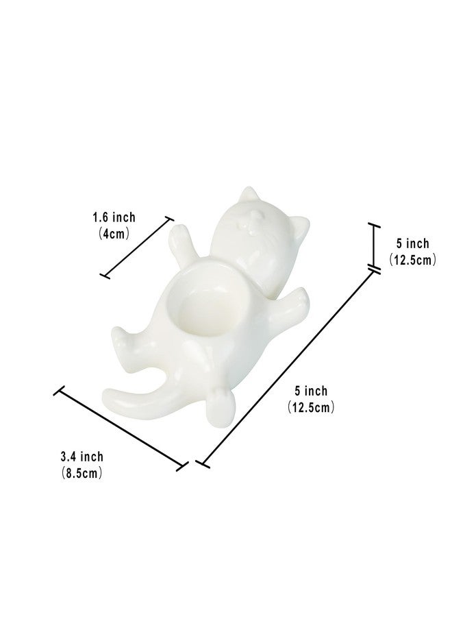YOBRO Sleeping Cat Jewelry Dish, Ceramic Ring Holder Tray with Hollow Belly for Rings, Earrings, Bracelets, Necklaces - Cute Desk Organizer (White) - Image 3