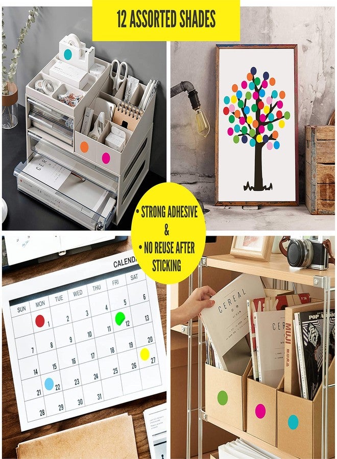 iberry's 1 inch Round Colorful Dot Stickers|Colorful Stickers to Seal Boxes, Planners, Envelopes|Stickers for Order Packing, Kids Activity- Set of 840 Stickers (12 diffrent Colors) - Image 2