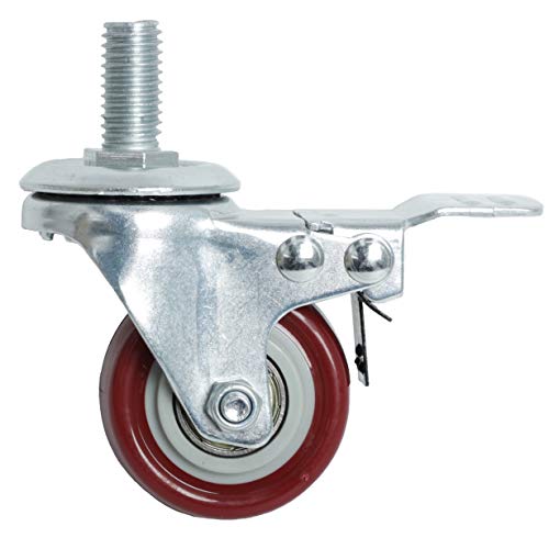 Finnhomy Swivel Caster Wheels 2 Inch Heavy Duty Threaded Stem Casters 1/2"-13 x 1 with Brake Set of 4 Premium Polyurethane Wheels PU Load Bearing 800 Lbs Anti-wear Smooth Casters, Red - Image 5