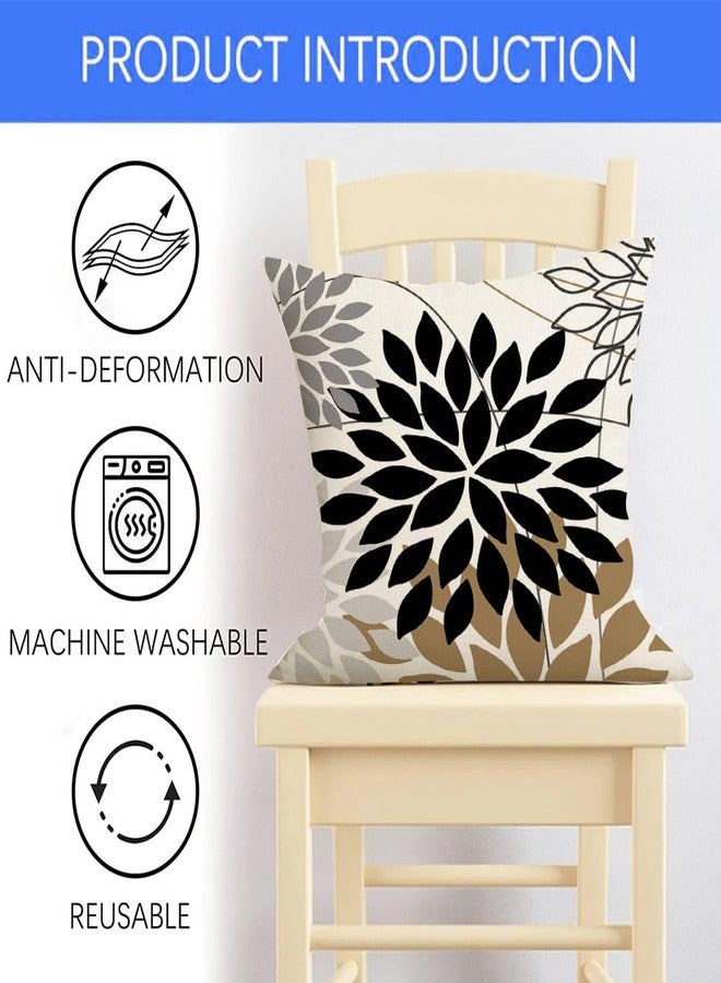 RABUSOFA Outdoor Pillow Covers Waterproof 18x18 Inch Set of 2,Floral Black and White Square Cushion Case Decoration for Patio Furniture Garden Couch Tan Brown - Image 4