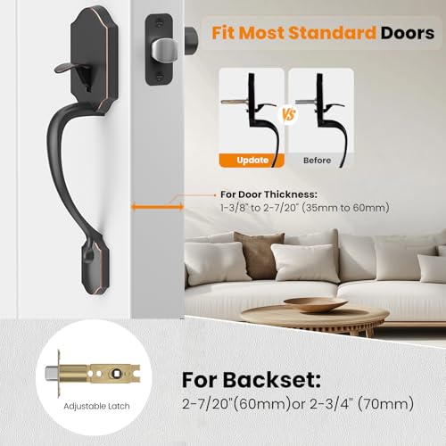 HOSOM Front Door Handle Set No Lock Exterior Door Handle with Reversible Lever Entry Door Handleset for Right LeftHanded Doors Oil Rubbed Bronze - Image 3
