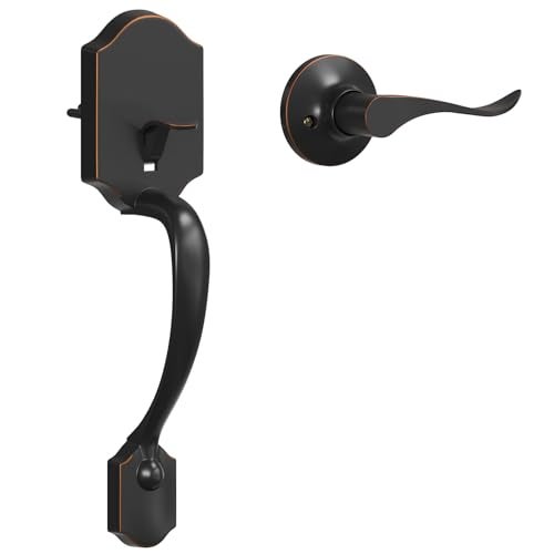 HOSOM Front Door Handle Set No Lock Exterior Door Handle with Reversible Lever Entry Door Handleset for Right LeftHanded Doors Oil Rubbed Bronze - Image 1