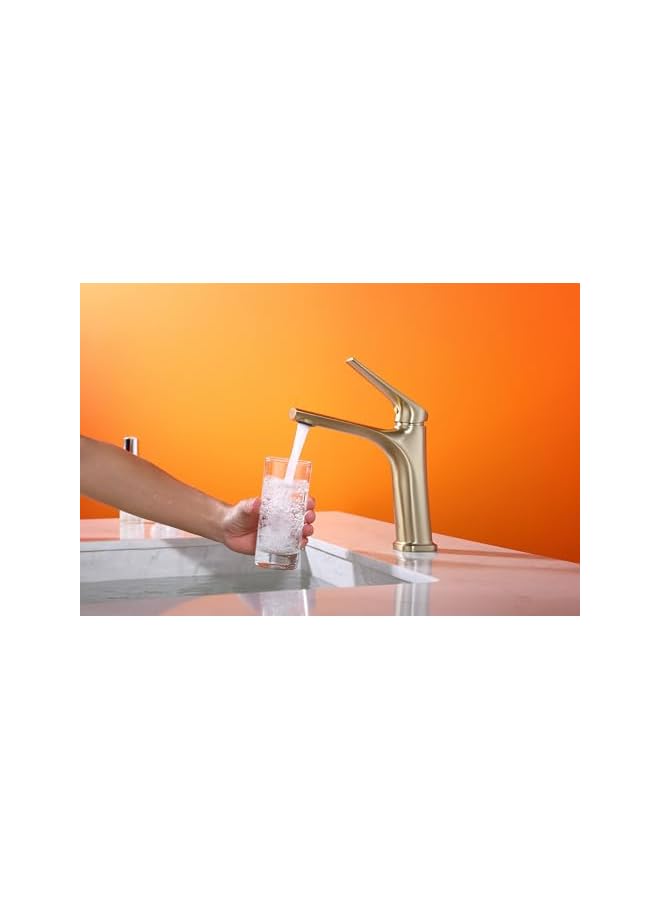 The Bros Single Lever Basin Mixer Heavy Duty Wash Basin Faucet Cold & Hot Water Bathroom Faucet Lavatory Vanity Tap (Matte Gold) - Image 4
