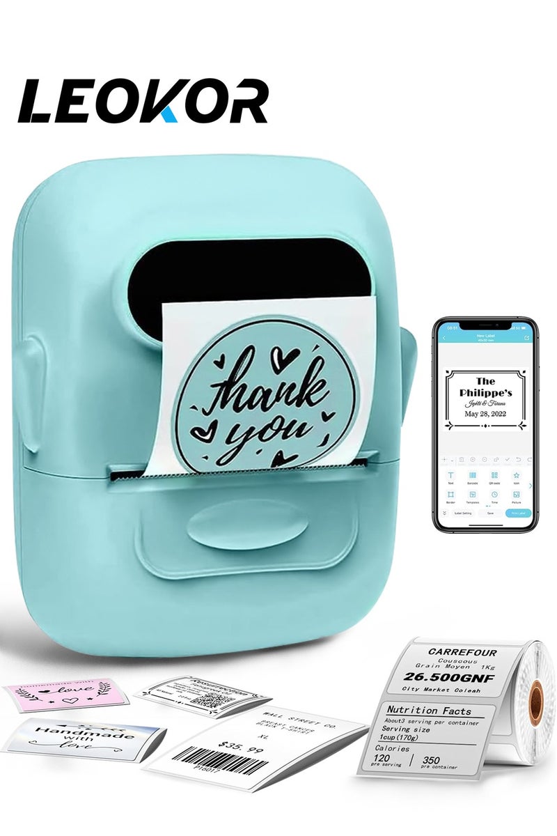 Portable Label Maker with Bluetooth Thermal Printer, Includes 1 Roll Label, Small Wireless Sticker Machine, Compatible with iOS/Android/Windows System, Blue Color, 1200mAh Battery, Pocket Printer - Image 1