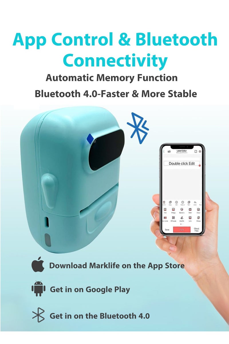 Portable Label Maker with Bluetooth Thermal Printer, Includes 1 Roll Label, Small Wireless Sticker Machine, Compatible with iOS/Android/Windows System, Blue Color, 1200mAh Battery, Pocket Printer - Image 2