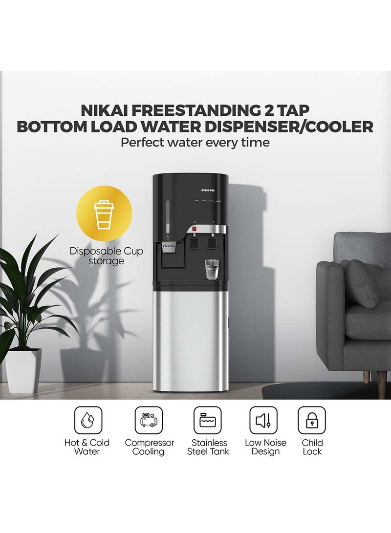 NIKAI Bottom Loading Water Dispenser - 2-Tap, Stainless Steel Tanks, Child Lock, Cup Holder, 5-Year Compressor Warranty NWD5000BSS Black/Grey - Image 2