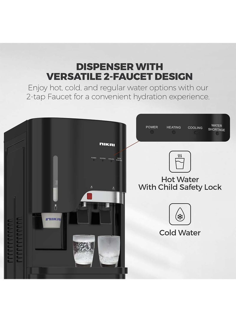 NIKAI Bottom Loading Water Dispenser - 2-Tap, Stainless Steel Tanks, Child Lock, Cup Holder, 5-Year Compressor Warranty NWD5000BSS Black/Grey - Image 4