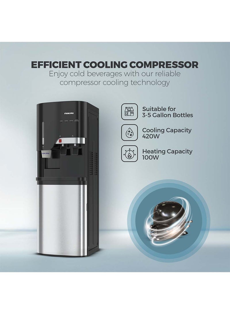 NIKAI Bottom Loading Water Dispenser - 2-Tap, Stainless Steel Tanks, Child Lock, Cup Holder, 5-Year Compressor Warranty NWD5000BSS Black/Grey - Image 3
