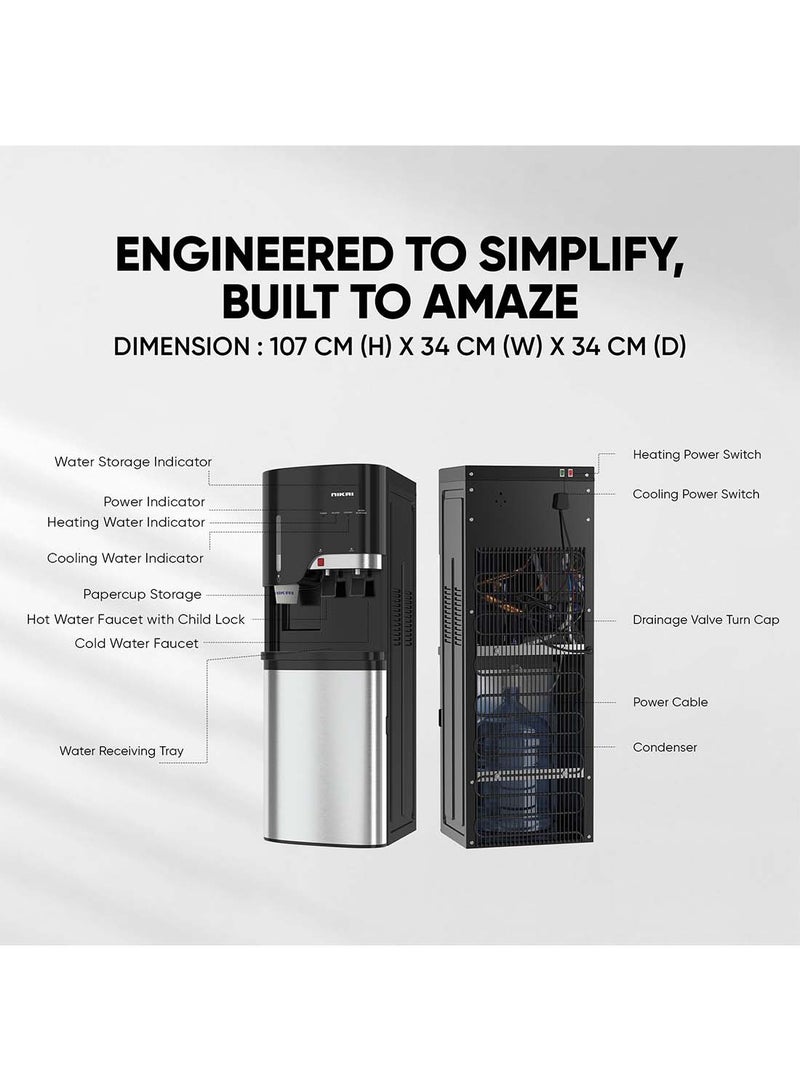 NIKAI Bottom Loading Water Dispenser - 2-Tap, Stainless Steel Tanks, Child Lock, Cup Holder, 5-Year Compressor Warranty NWD5000BSS Black/Grey - Image 5